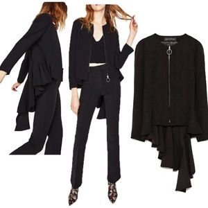 Zara black asymmetric hem peplum blazer jacket full zip high-low Sz XL